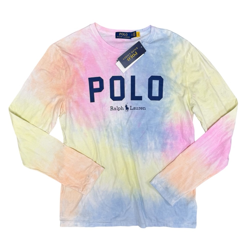 NEW Polo Ralph Lauren Tie Dye Logo Long Sleeve T-Shirt Shirt White Small NWT